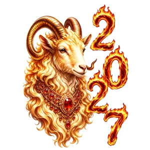 2027 Year of the Sheep Window Sticker New Year Zodiac Gold Ram Flame Numbers Glass Decal