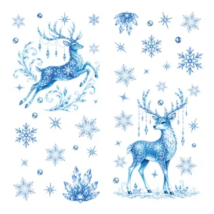 Pegatinas de cristal de ciervo azul de cristal para escaparate de Navidad de invierno
