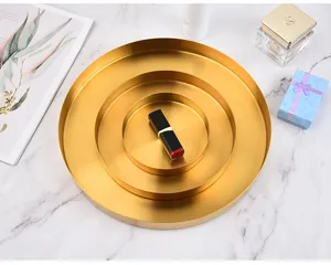 Nordischer Luxus Gold Edelstahl runde Aufbewahrungstablett Detail, schicker Organizer.
