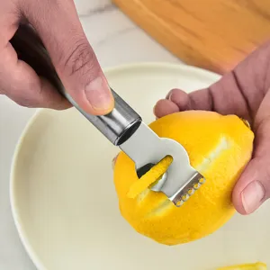 Zesteur de citron en acier inoxydable et outil de cuisine pour peler les fruits.