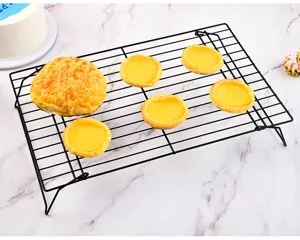 Black wire cooling rack for baking, foldable metal cooling grid for cakes and cookies.