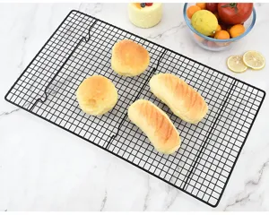 Detailed view of the black wire cooling rack showcasing sturdy grid design for baking.