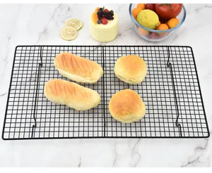 Black wire cooling rack for baking, sturdy metal grid cooling bread, cakes and pastries easily.