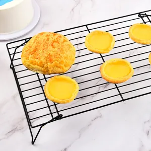 Black wire cooling rack for baking, metal cookie cooling grid and cake cooling tray for kitchen.
