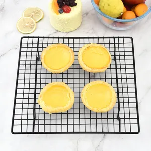 Durable black metal wire cooling rack for baking, perfect for cooling bread, cakes, and pastries.