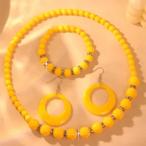 Candy color acrylic beaded necklace bracelet earrings set for women fashion retro jewelry