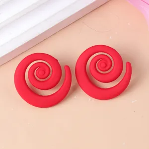 Chic red spiral acrylic earrings for women, trendy geometric statement candy color ear studs.