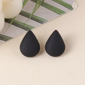 Minimalist matte black teardrop acrylic stud earrings, chic geometric daily ear jewelry.