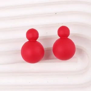 Rote doppelte Kugel Acryl Ohrstecker einfache Nische Bonbonfarbe geometrischer Schmuck Damen