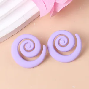 Candy color purple spiral acrylic earrings, unique geometric design statement ear studs.
