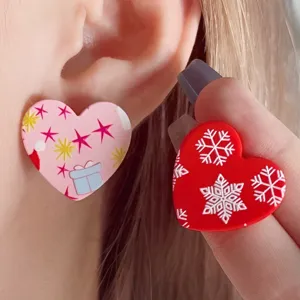 Pendientes de Botón de Corazón de Acrílico de Nicho Dibujos Animados Navidad Estampado de Leopardo Estrella Copo de Nieve Lindas Joyas para Mujeres