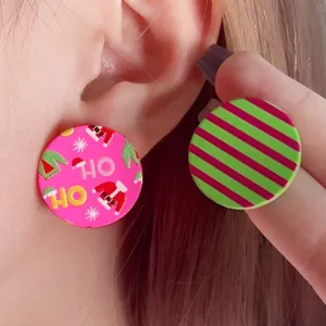 Minimalistisch Weihnachten Runde Acryl Ohrstecker Cartoon Gestreift Leopardenmuster Geometrisch Ohr Schmuck Geschenke Für Damen