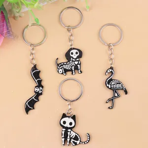 Halloween Spooky Bat Flamingos Dog Cat Acrylic Keychain Cartoon Cute Skeleton Animal Key Chain Bag Pendant Jewelry Gift