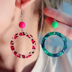 Vintage Retro Acrylic Leopard Print Hollow Geometric Dangle Drop Earrings Colorful Statement Earrings For Women Jewelry