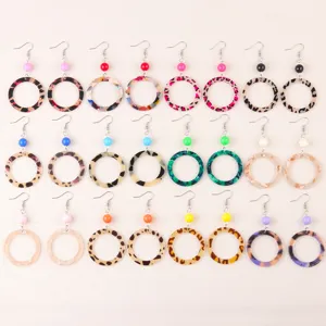 Vintage acrylic leopard print hoop dangle earrings colorful resin geometric jewelry for women