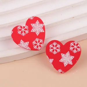 Pendientes de acrílico rojo con diseño de copo de nieve blanco joyería navideña para mujeres