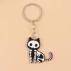 Cute Halloween skeleton cat acrylic keychain black cat bag pendant cartoon accessory
