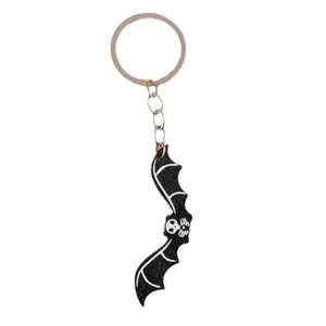 Halloween glitter bat acrylic keychain skeleton pendant stylish bag charm for daily use.