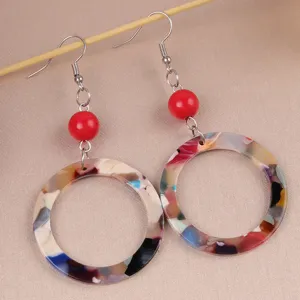 Detailed shot of retro color block acrylic leopard print hoop earrings for women jewelry
