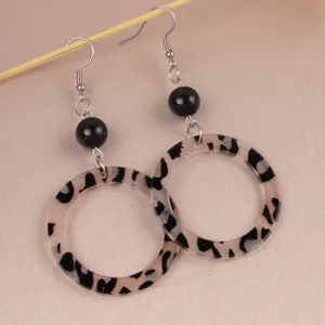 Retro leopard print acrylic circle dangle earrings for women fashion statement jewelry