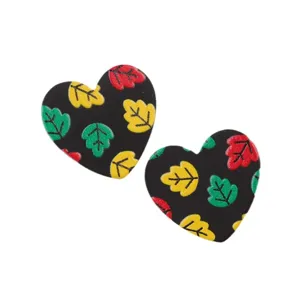 Pendientes de tuerca de acrílico con corazón negro y hojas de otoño estampadas moda