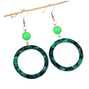 Retro green acrylic round dangle earrings for women, stylish resin hoop earrings jewelry.