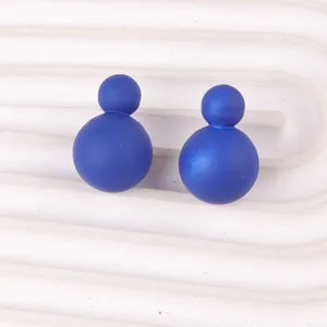 Blau doppelt Kugel Harz Ohrringe minimalistisch Bonbon Farbe geometrische Damen Schmuck Detail