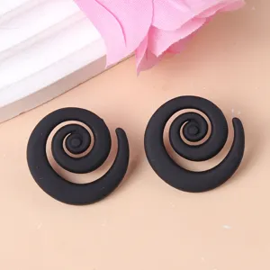 Black spiral acrylic stud earrings with a bold geometric swirl design, perfect for women's daily wear.