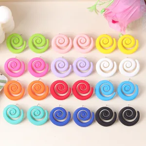 Exaggerated Geometric Swirl Acrylic Stud Earrings Candy Color Round Ear Pendants Fashion Jewelry For Women