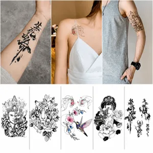 Adesivo per Tatuaggio Temporaneo a Trasferimento d'Acqua Nero Animale Fiore Mezzo Braccio Arte Corporea Tatuaggio Finto Impermeabile Per Uomini e Donne