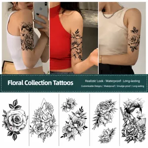 Waterproof Temporary Tattoo Sticker Sketch Floral Geometric Body Art Fake Tattoo Sticker For Women Girls Arm Collarbone