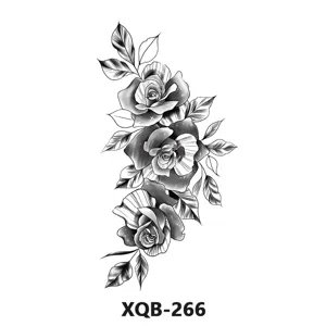 Black and white rose flower temporary tattoo sticker, waterproof body art design.