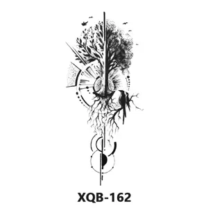 Black and white geometric tree temporary tattoo sticker, waterproof transfer tattoo design.