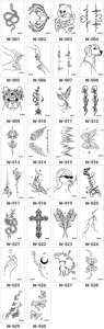 Planche d'autocollants de tatouage aux designs de line art minimalistes pour art corporel.