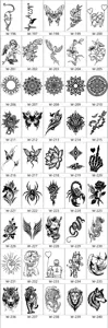 Feuille d'autocollants de tatouage temporaire imperméable avec divers motifs d'art en ligne.