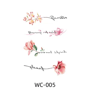 Watercolor floral temporary tattoo sticker with stylish English text for waterproof body art.
