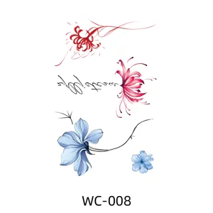 Waterproof watercolor temporary tattoo sticker featuring elegant red and blue floral flower designs.