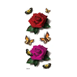 Autocollant de tatouage temporaire papillon 3D étanche rose art corporel pour femmes filles