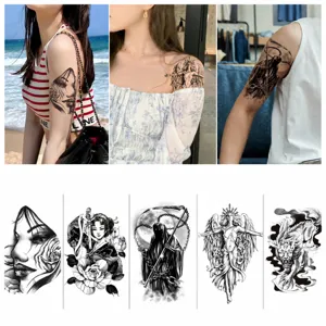 Waterproof Temporary Tattoo Sticker Dark Gothic Half Arm Black And White Design Body Art Sticker
