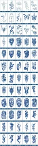 Détails d'autocollants de tatouage temporaire au jus d'herbes, catalogue de motifs d'art de bras.