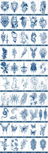Catalogue de collection de tatouages temporaires au jus d'herbe totem animal bleu art