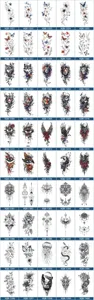 Waterproof temporary tattoo stickers for full arm body art botanical animal designs