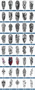 Waterproof temporary full arm tattoo stickers for men and women, realistic sleeve body art designs.