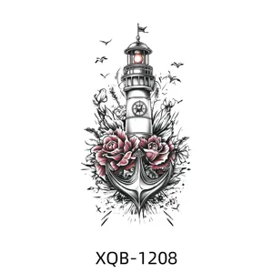 Temporary tattoo sticker for arm, waterproof colored lighthouse and anchor design for adults.