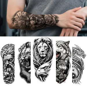 Waterproof Temporary Tattoo Stickers Fake Arm Tattoo Black Animal Lion Wolf Totem Body Art Makeup For Men And Women