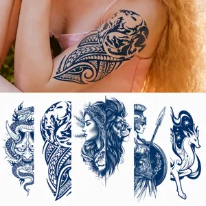 Herbal Juice Temporary Tattoo Stickers Waterproof Long Lasting Half Arm Animal Totem Fake Tattoo Transfer Sticker For Men Women Body Art
