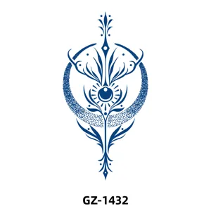 Herbal juice temporary tattoo sticker, blue animal totem design, waterproof arm decoration.
