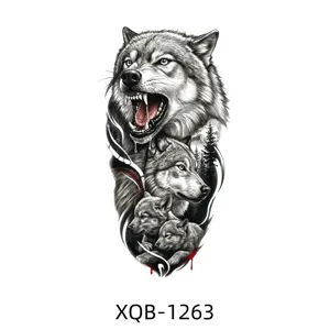 Black and white wolf temporary tattoo sticker for men and women, half arm realistic animal design.