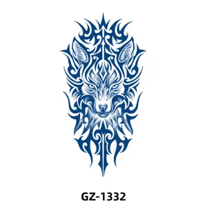 Autocollant de tatouage temporaire loup tribal bleu étanche art corporel pour bras