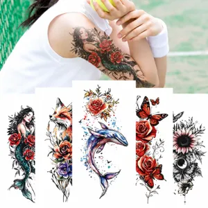 Water Transfer Temporary Tattoo Sticker Waterproof Half Arm Body Art Rose Mermaid Feather Fashion Design Sticker For Adults
